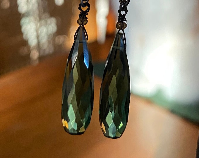 Dark Teal Quartz Crystal drop earring