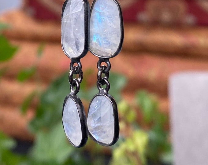 Rainbow Moonstone Triple drop Earring