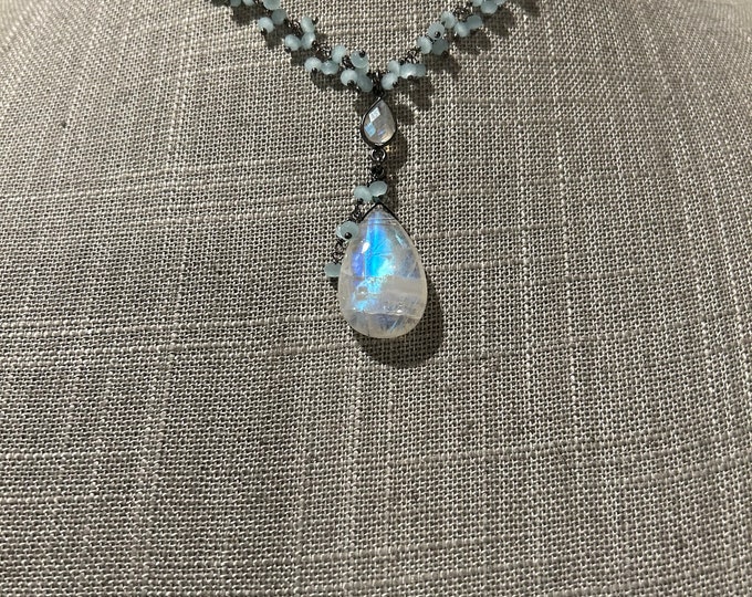 SOLD! Rainbow Moonstone Teardrop Pendant Necklace