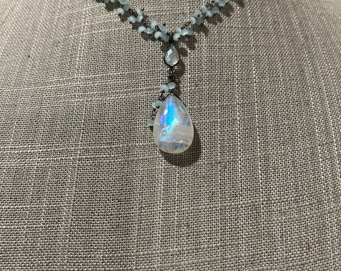 Rainbow Moonstone Teardrop Pendant Necklace