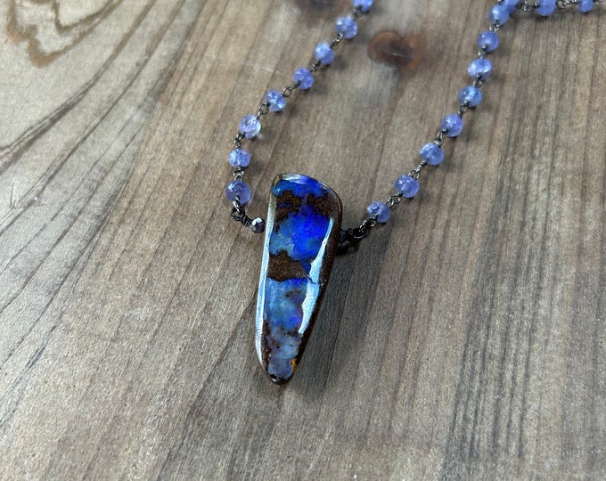 Boulder Opal Pendant on tanzanite chain