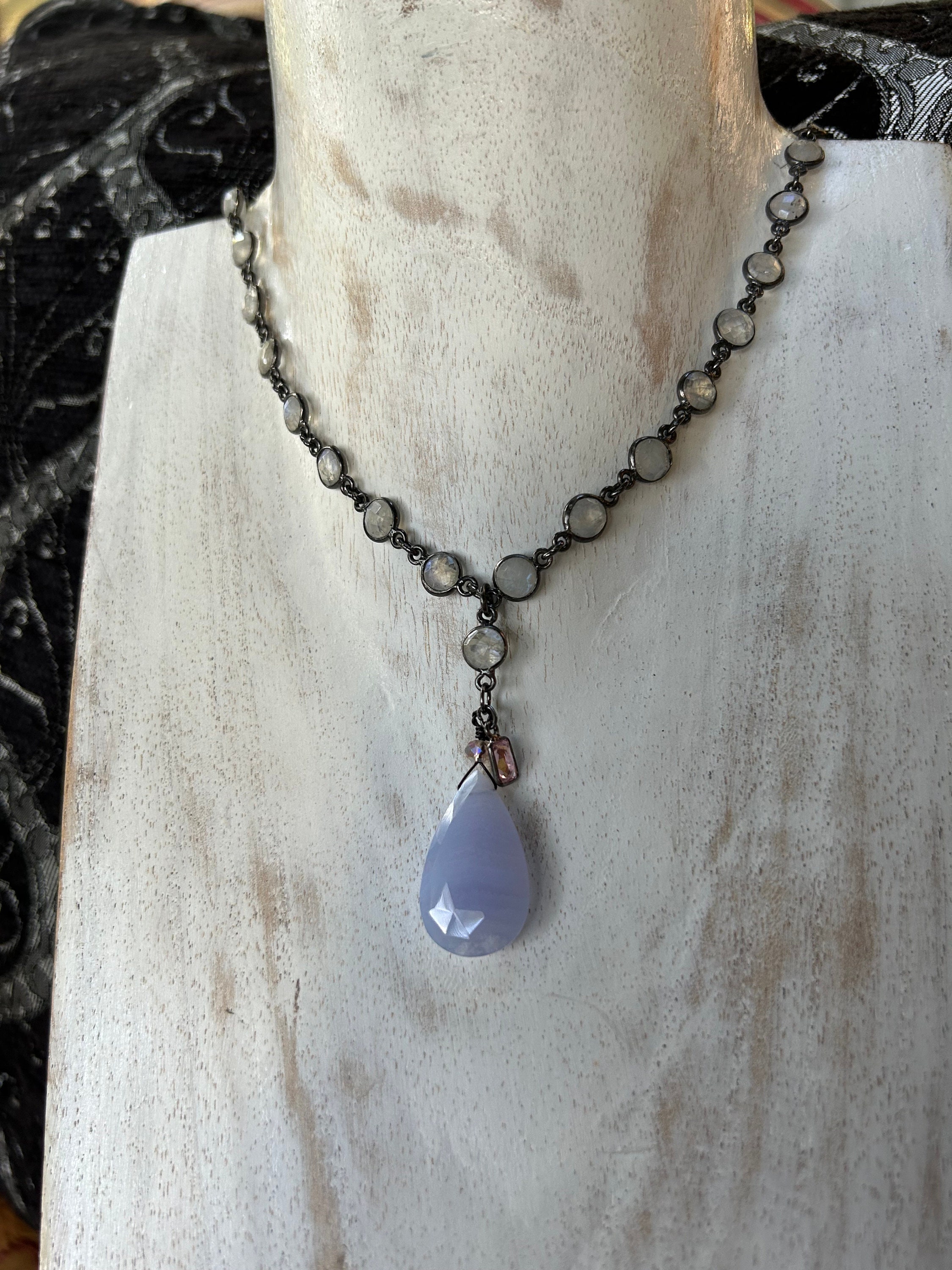 Blue lace Agate and Moonstone necklace