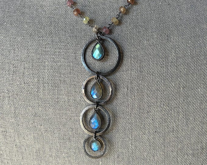 SOLD-Labradorite teardrops in sterling rings necklace