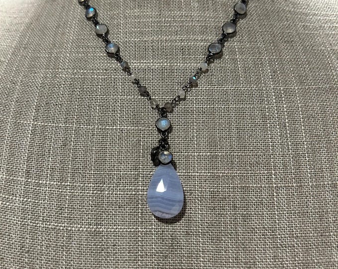 SOLD-Blue lace Agate and Moonstone necklace