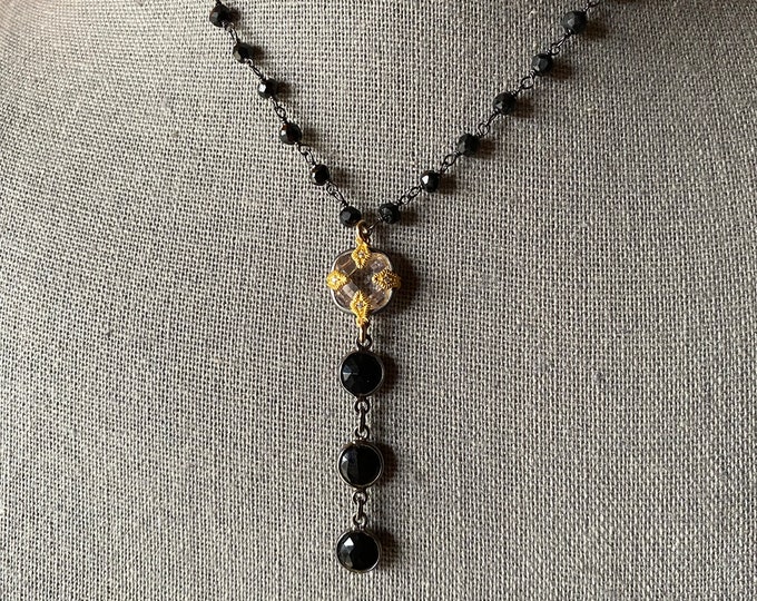 SOLD! Black Spinel and Quartz Crystal pendant necklace