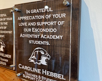 Custom Appreciation Plaque | Engraved Acrylic Award on Wood | Personalized Recognition Trophy with Logo or Mascot | Staff Recognition Award