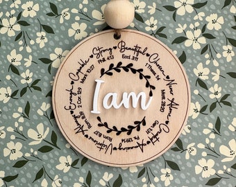 Faith Based Car Charm Rearview Mirror I am Scripture Affirmation Bible Verse for Women Bible Study Gift for Christian Women Gift Basket Idea