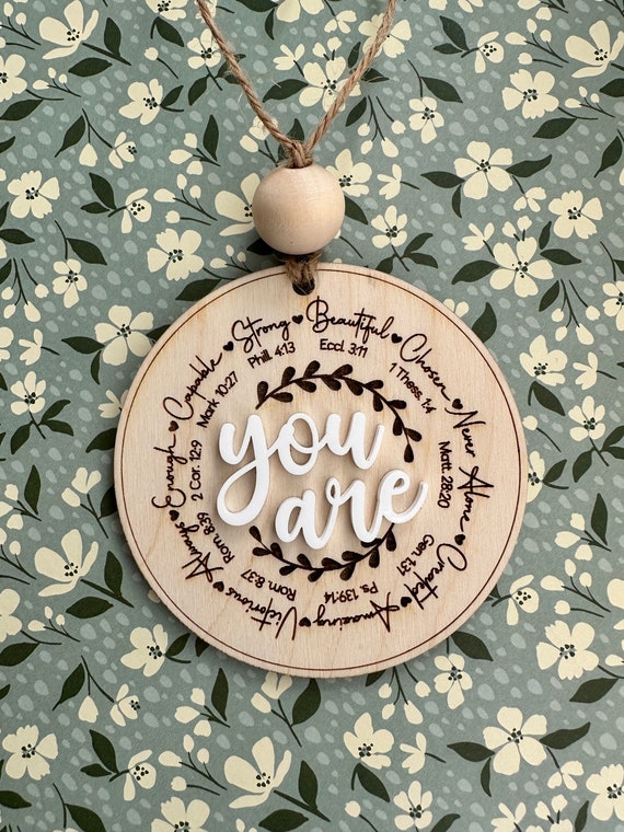 Faith Based Car Charm Rearview Mirror You Are Scripture Affirmation Bible Verse for Women Bible Study Gift for Christian Women Gift Basket