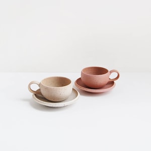 S O L D. _Japanese Textured Tea Cup | handmade ceramic | pink beige rough crockery set