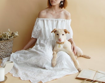 S O L D. _Tales of Memories Dress | vintage inspired | white embroidery cotton silk maxi dress
