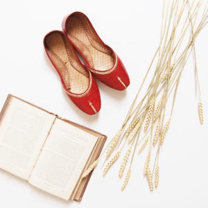 Rioja Opera Slippers | pakistan vintage | red leather slip on flats