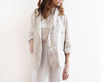 Inglés Oak Blazer / vintage / crema lino a rayas chaqueta