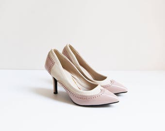 Rosa Grace Heels | vintage | pink beige leather oxford pumps