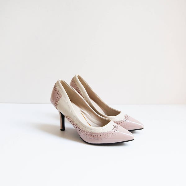 Rosa Grace Heels | vintage | pink beige leather oxford pumps