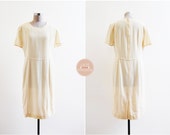 Simple Day Dress m l 1960s japanese vintage cream plain woolen dress
