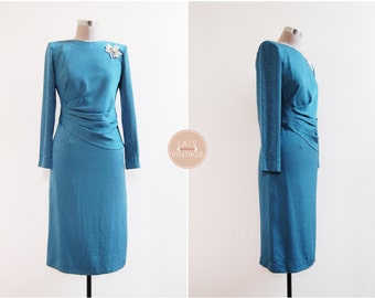 Wrap up Lady Dress | s | 1970s japanese vintage | 1940s inspired green wiggle dress