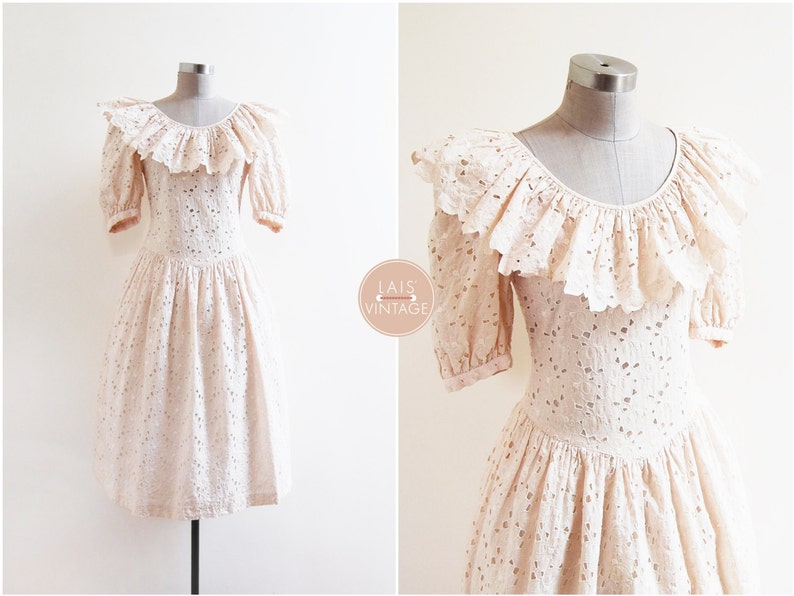 HANAE MORI Sweetie my Bride Dress | xs/s | 1980s japan vintage | cream cotton eyelet wedding dress 