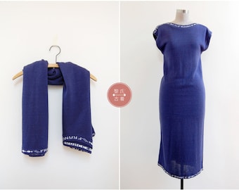 Mediterranean Sea Dress | xs/s | 1970s japan vintage | navy knit maxi dress