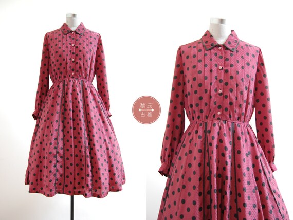 Polka Chinoise Dress | m/l | 1970s japan vintage |
