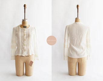 White Moonlight Blouse | vintage white cotton linen crochet top