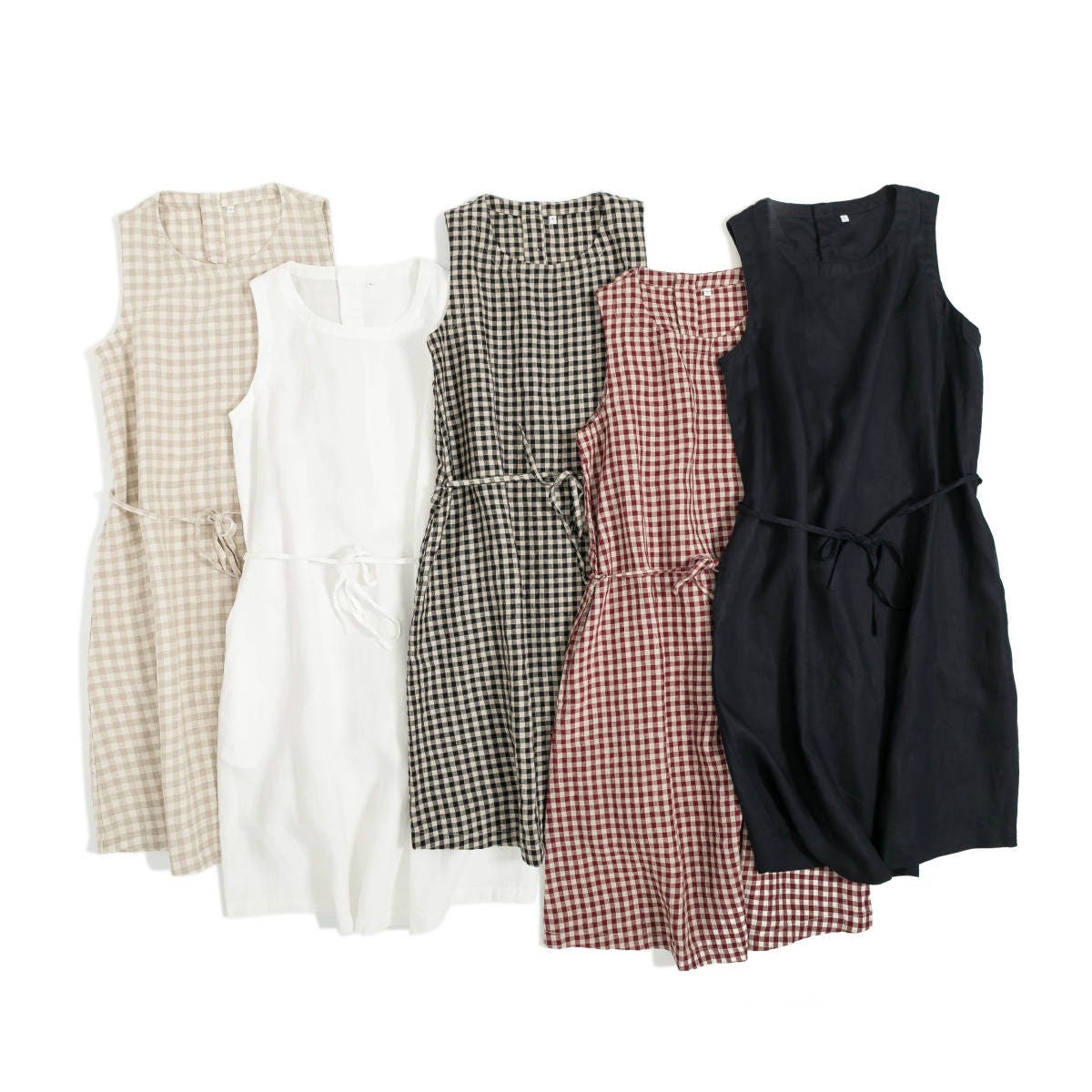 Muji Day Dress | japanese vintage | beige minimal gingham linen Dress Muji Day Dress | japanese vintage | beige minimal gingham linen Dress