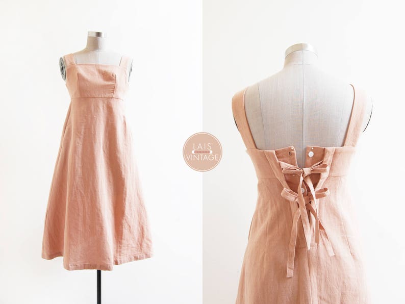 pink linen midi dress