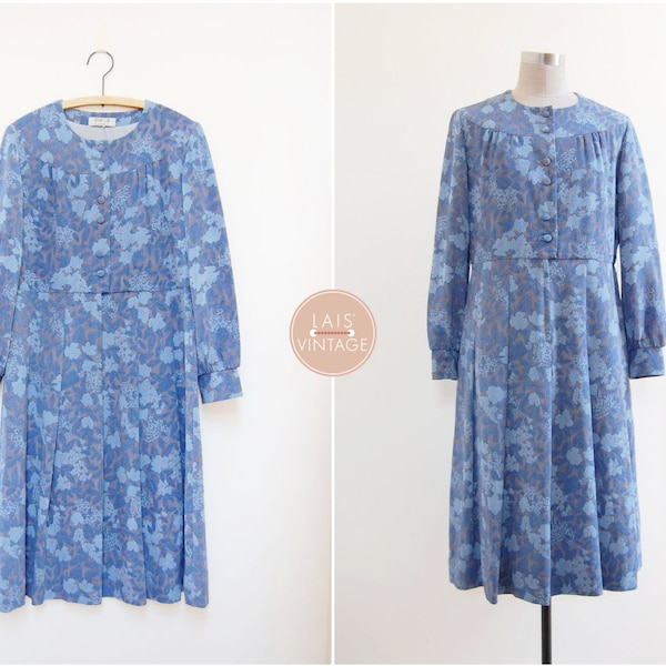 Orient Aquarelle Dress | m/l | 1970s japan vintage | orient flower wash dress