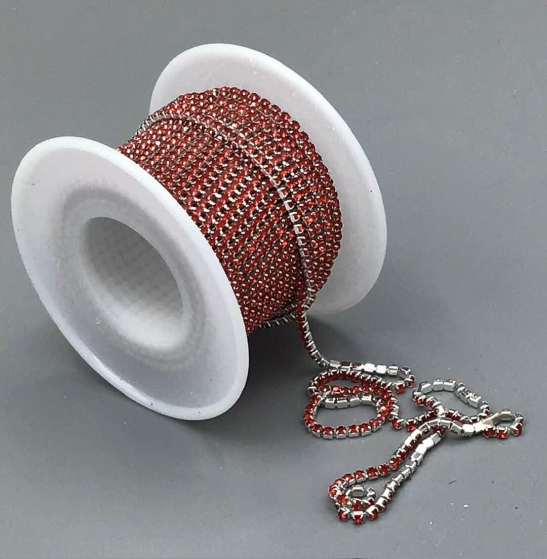 Red Rhinestone String Chain Rhinestone Chain by the Yard With Silver Metal Backing - Etsy