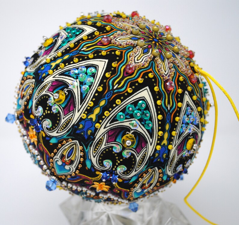 6 Opulent ONE OF A KIND sequined /& beaded ornament using Paula Nadelstern fabric