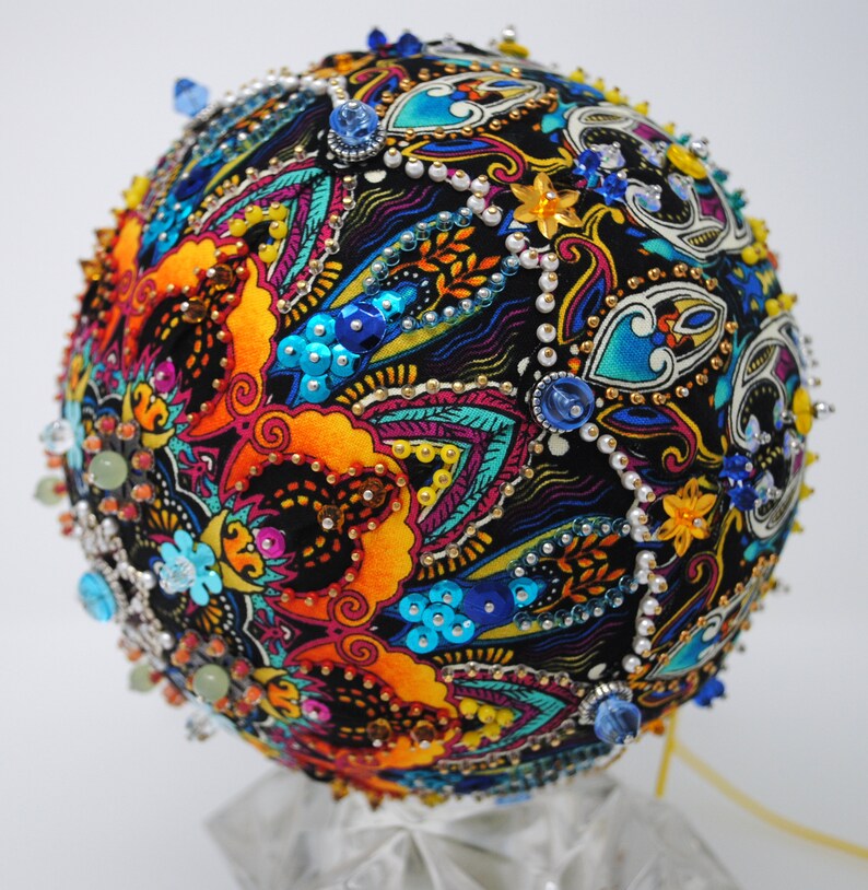 6 Opulent ONE OF A KIND sequined /& beaded ornament using Paula Nadelstern fabric