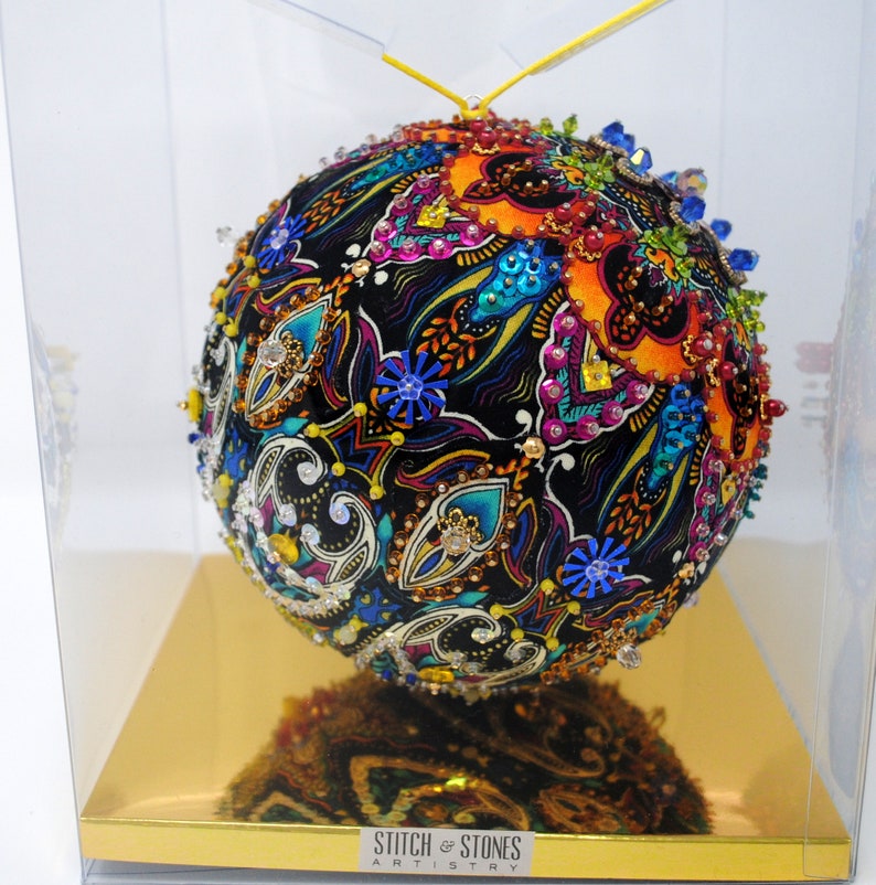 6 Opulent ONE OF A KIND sequined /& beaded ornament using Paula Nadelstern fabric