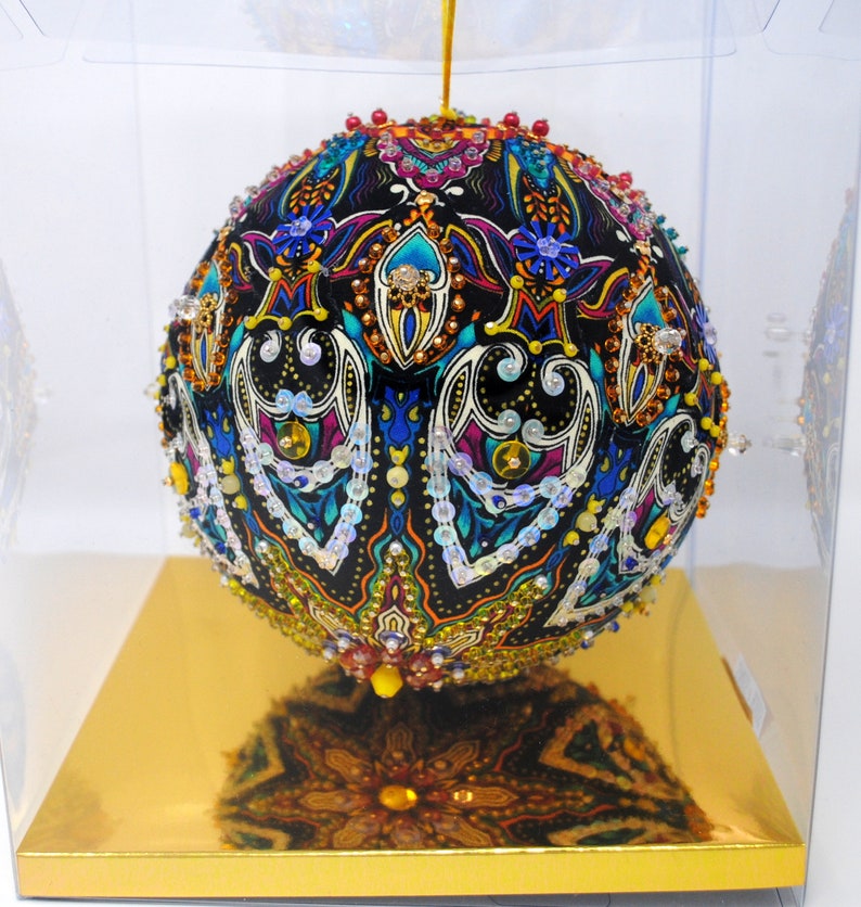6 Opulent ONE OF A KIND sequined /& beaded ornament using Paula Nadelstern fabric