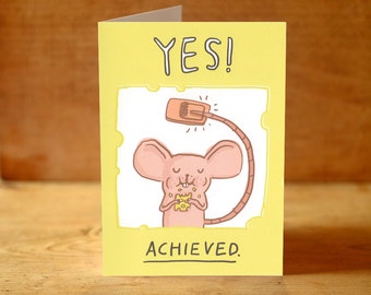 SALE! Cute Yes Achieved Mouse Congratulations Card