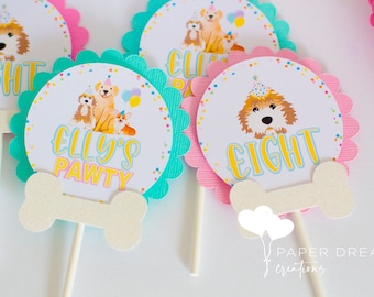 PAWTY toppers  / DOG birthday cupcake toppers/ Puppy theme cupcakes