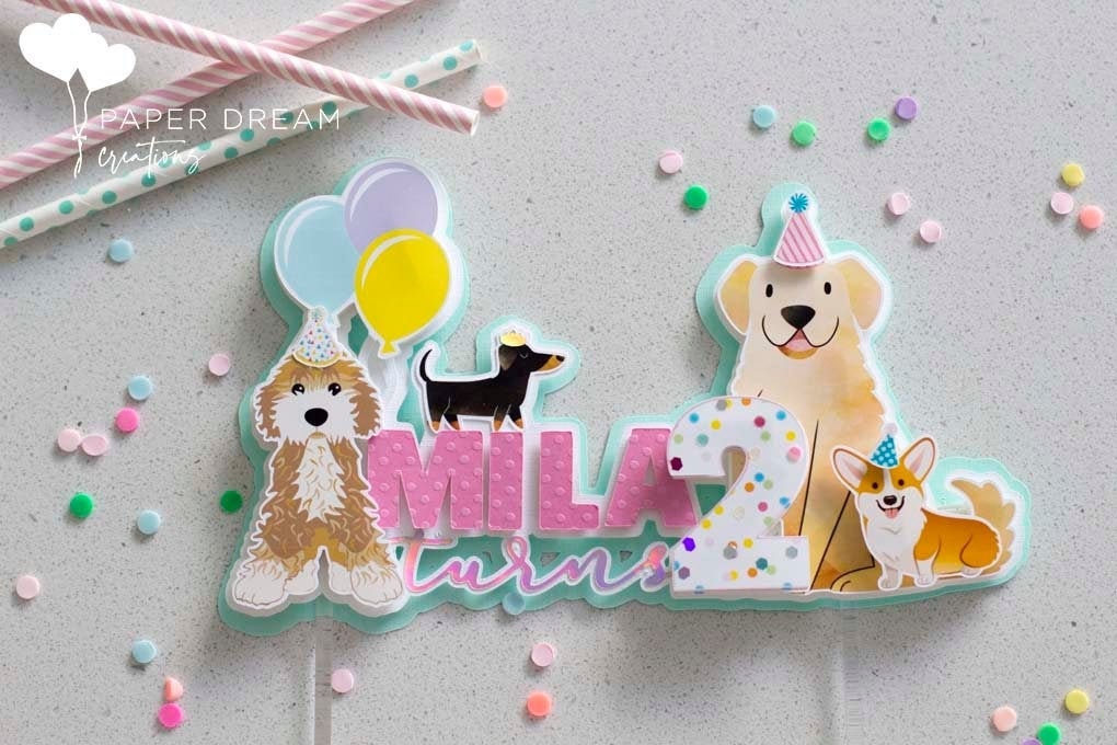 PAWTY cake topper/ PUPPY party cake topper/ Dog Party topper/ DOG pawty cake topper