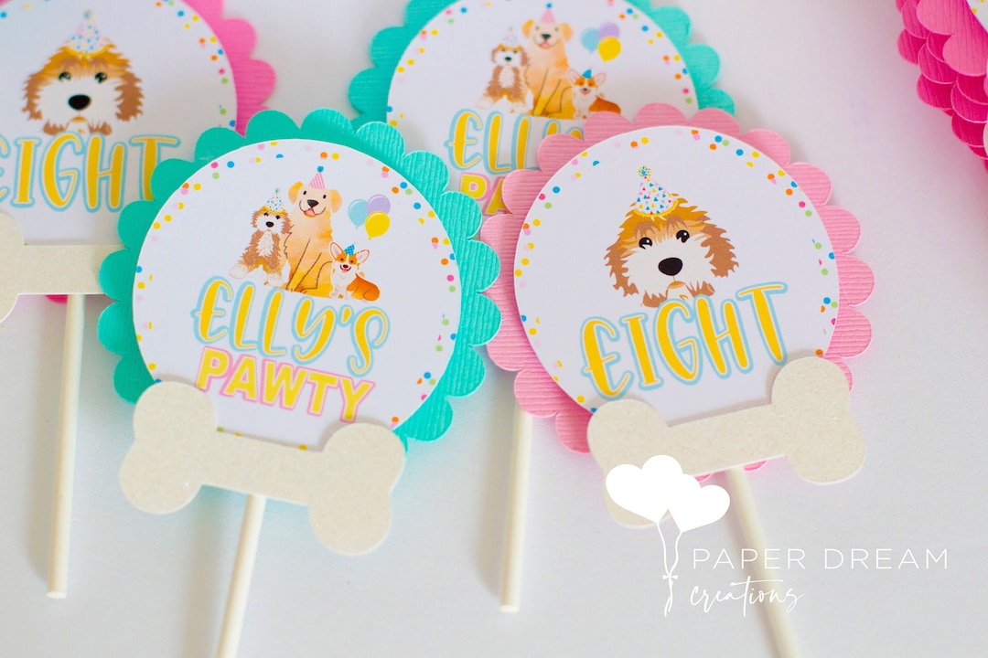 PAWTY Toppers / DOG Birthday Cupcake Toppers/ Puppy Theme Cupcakes - Etsy