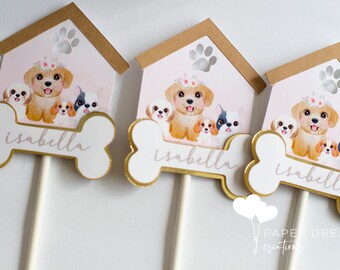SET OF 12 puppy cupcake topper/ doggie Party toppers