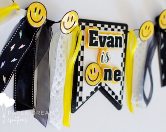 ONE happy dude Holographic  highchair banner/ ONE happy dude party/ Happy guy decor / Happy Dude party