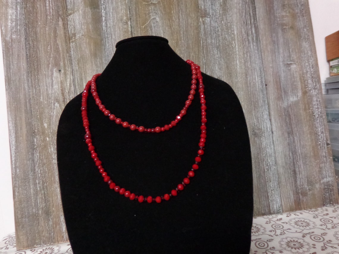 2 strands of red crystal and round beads necklace | Etsy