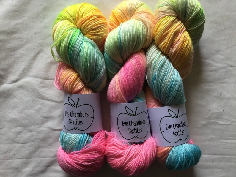 pastel bright colors on hand dyed yarn by eve chambers textiles in west cork ireland