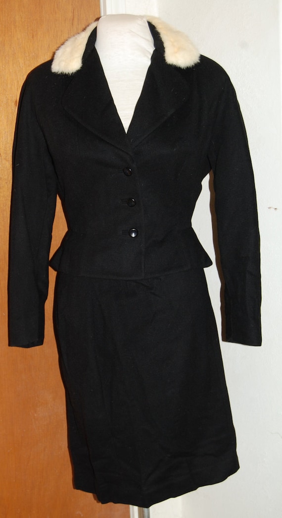 Vintage Lou Larry 1940's black suit with white fur