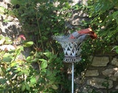 Vintage Garden Basket pole French ornamental white metal planter, tool holder, large candle stick, garden decor