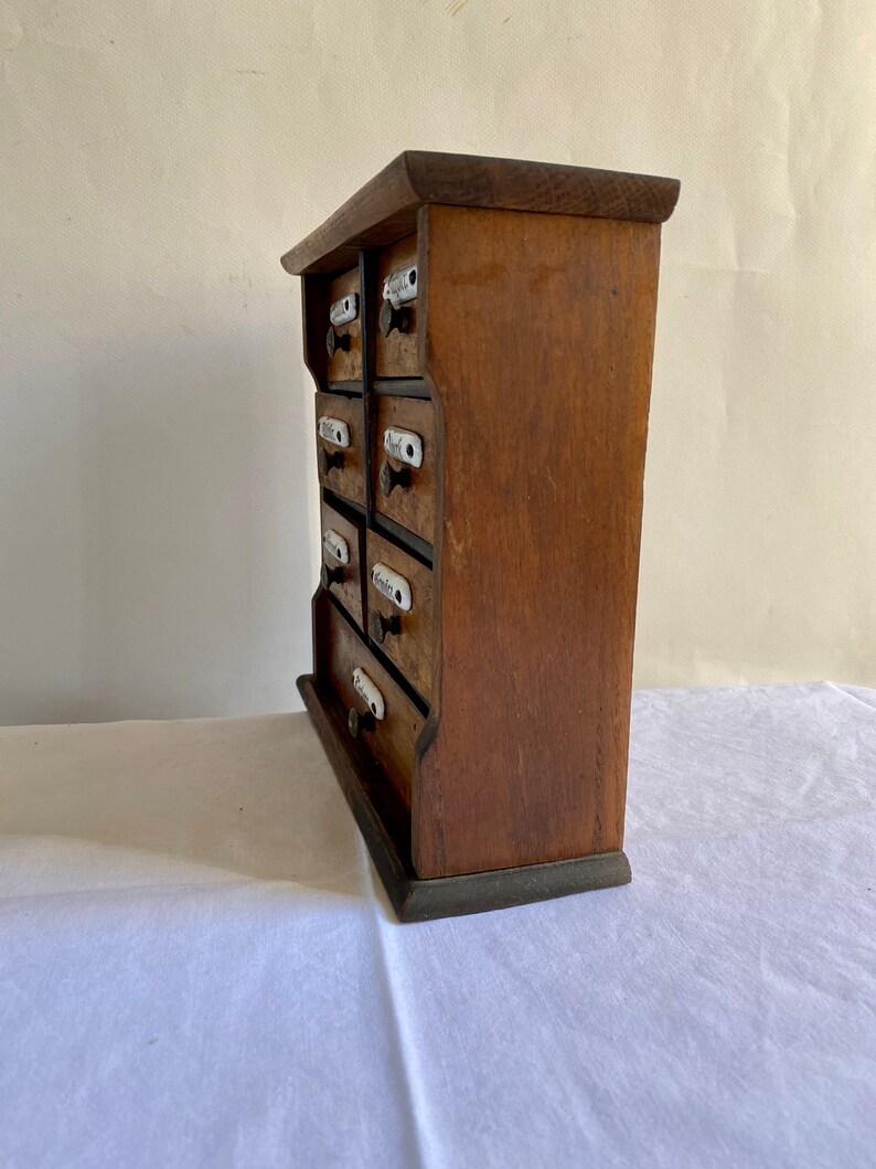Antique Small Drawers Spice Drawers Wooden Porcelain Buttons 20s Handmade Made in Germany
