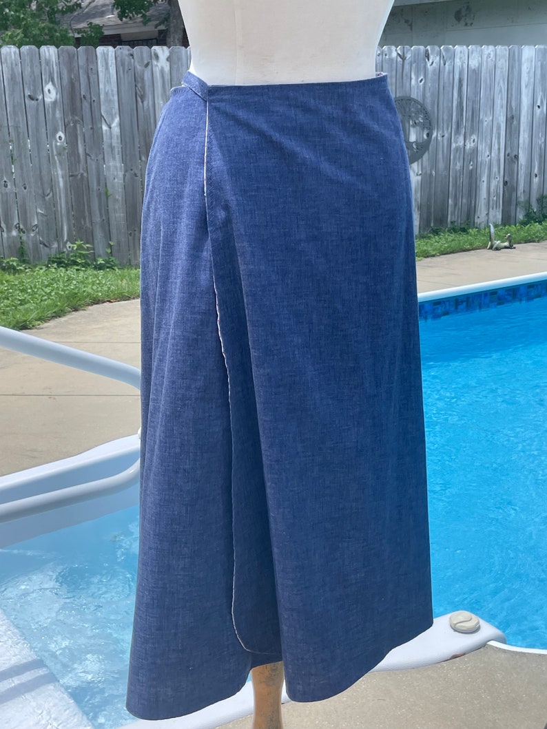 Vintage Reversible Denim Wrap Skirt With Patchwork Strawberry Appliqué ...