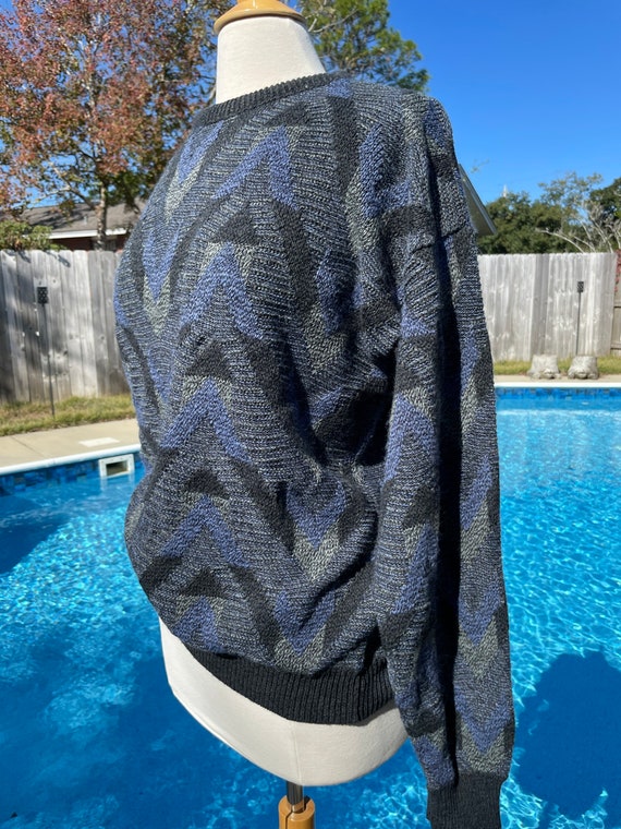 Vintage Jantzen sweater blue grey print - image 3