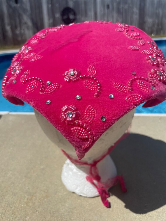 Vintage 1960s veiled hot pink velvet mini hat - image 5