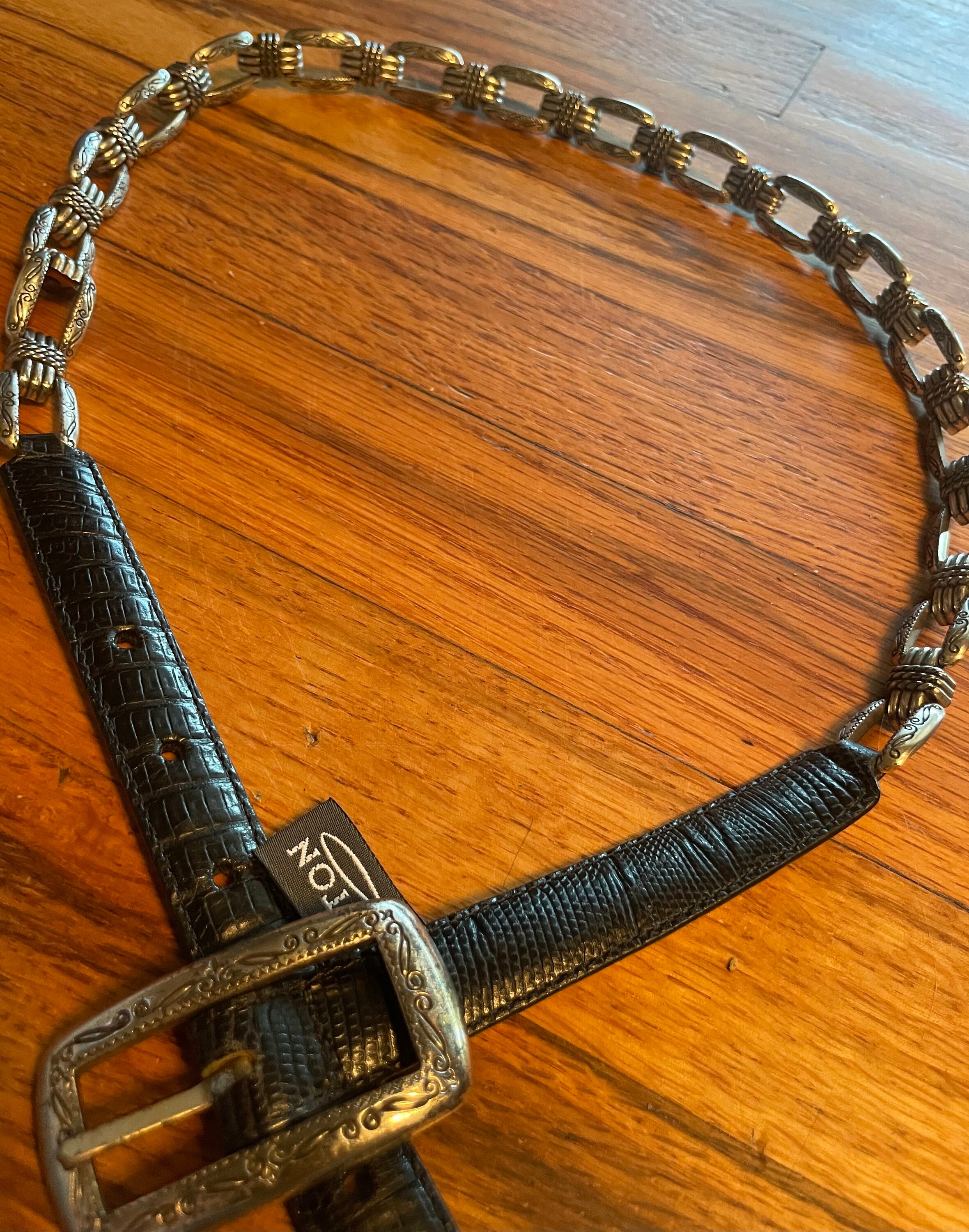 Brighton Black Leather & Silver Link Loop Vintage Belt Vintage 90 main image 3