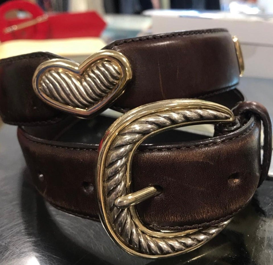 Vintage Fossil Brown Tooled Leather Belt Brown Leather Wide Floral Tooled Belt With Cut Outs and  main image 2