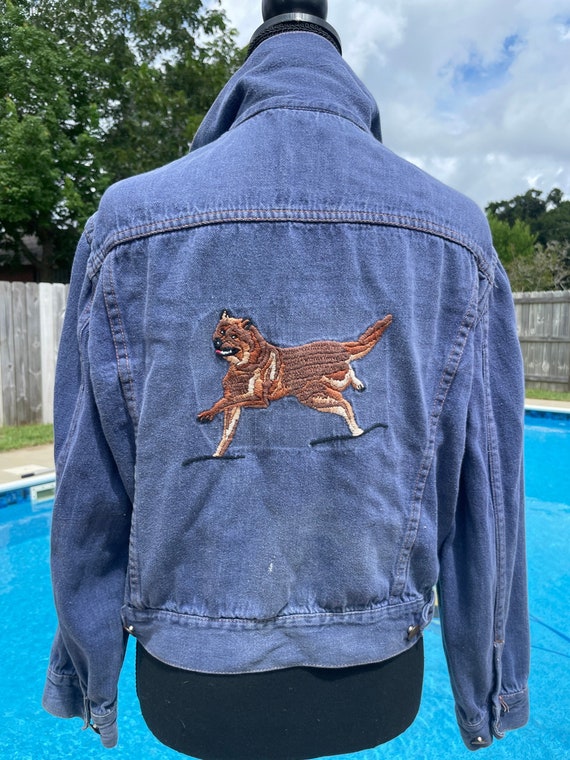 Vintage denim jacket with wolf patch - image 1