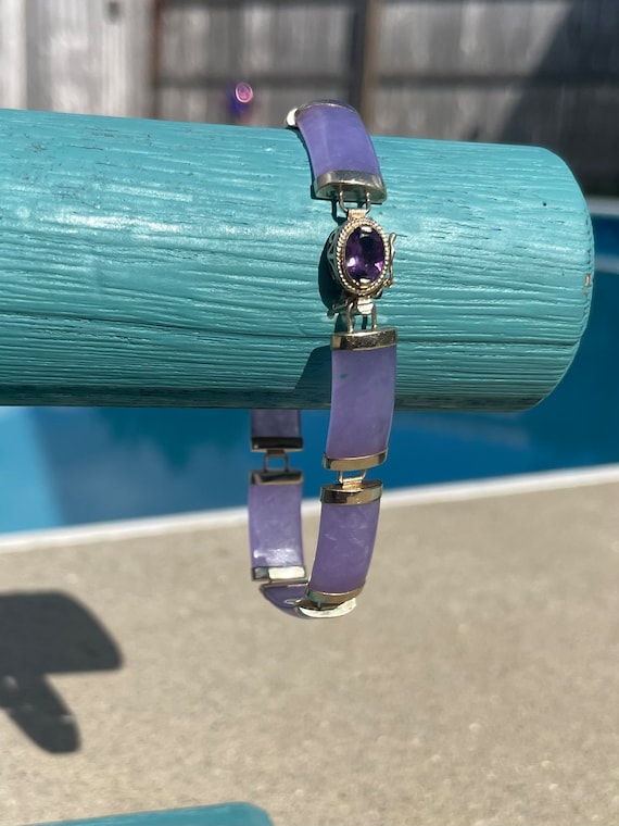 14k white gold linked lavender purple jade bracele